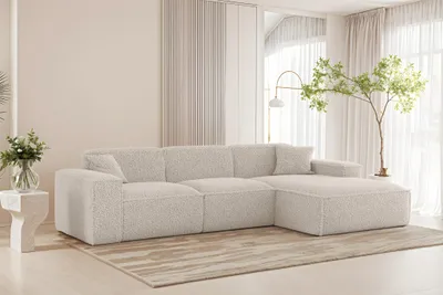 Produktbild von Ecksofa Designersofa CELES PREMIUM in Stoff Sven Altweiß Ottomane Rechts