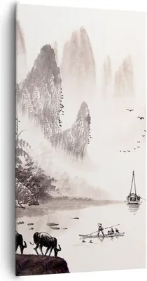 Produktbild von Bild auf Leinwand - Leinwandbild - Einteilig - Chinesisch Landschaft Aquarell - 65x120cm - Wand Bild - Wanddeko - Wandbilder - Leinwanddruck - Bilder - Wanddekoration - Leinwand bilder - PA65x120-4265