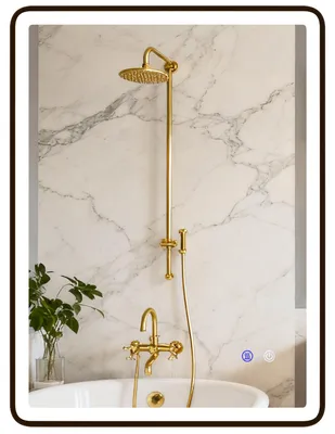 Productafbeelding van LED-badkamerspiegel, anti-condens, dimbare make-upspiegel met verlichting, 80 x 60 cm, zwart frame