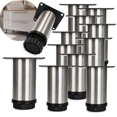 Produktbild von HOOZ® Möbelfüße Edelstahl 100 mm 12er Set [HÖHENVERSTELLBAR] Möbelbeine Schrankfüße für Kommode TV-Board Regal bis 30 kg