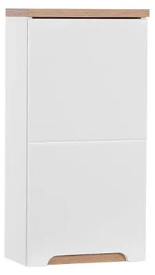 Image de Meuble salle de bain ERMANO – Chêne clair et blanc brillant – 35x70 cm – 1 porte – À suspendre