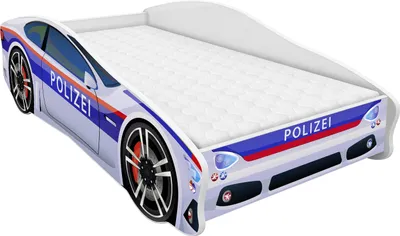 Obrázok produktu pre ACMA posteľ pre mladých Detská posteľ auto posteľ junior autá posteľ kompletná sada s matracom, lamelovým roštom a ochranou proti vypadnutiu 160x80 cm - polícia -3