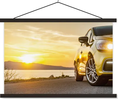 Produktbild von MuchoWow® Textilposter Auto - Strand - Sonne 60x40 cm mit schwarzem Rahmen - Hölzernes