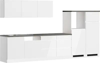 Produktbild von Küchenzeile 360 cm in Hochglanz weiß, Arbeitsplatte Betonoptik MARSEILLE-03