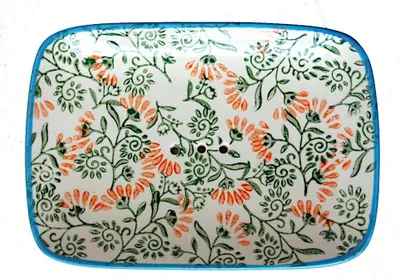 Produktbild von Keramik Seifenschale - Floral weiß/grün/orange