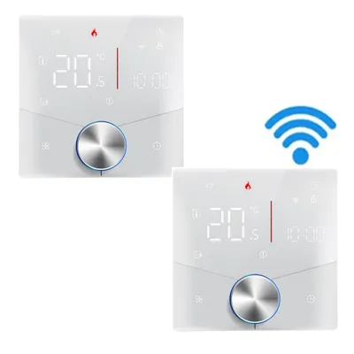 Zdjęcie produktu dla 2X Inteligentny termostat WiFi Tuya, cyfrowy termostat pokojowy LED, sterowany głosowo termostat ścienny do ogrzewania podłogowego z kotłem 3A z programowalnym ściemnianiem barwy światła, kompatybilny z Tmall Genie, Amazon Google Home, biały