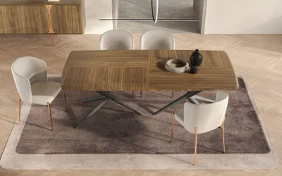 Produktbild von Weiß-Braune Esszimmer Garnitur Moderner Esstisch + 4x Stühle 5tlg Set