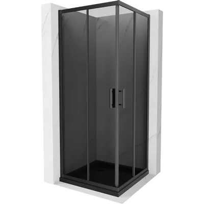 Obrázek produktu pro Mexen Rio čtvercový sprchový kout 90 x 90 cm, Grafitově černá, Černá + sprchová vanička Flat, Černá - 860-090-090-70-40-4070B