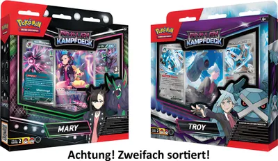Two Pokémon trading card game battle decks are displayed side-by-side in their packaging.