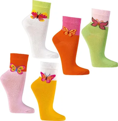 Produktbild von 2 Paar Baumwolle Kurzschaft Socken mit Schmetterling Motiv farbenfroh Gr. 39/42