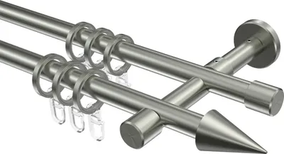 Produktbild von Interdeco Gardinenstange / Vorhangstange Edelstahl-Optik, Typ Sinux Scarano (Kegel), 16 mm Ø 2-läufig, 520 cm