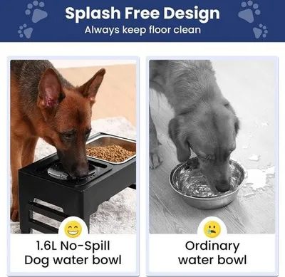 Produktbild von Hundenapf, erhöhter Futternapf für Hunde, höhenverstellbar in 4 Stufen, Wassernapf ohne Sabbern und Futternapf, Edelstahl, Set 1,6 l x 2, Futterstation für große, mittlere und