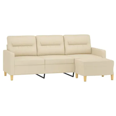 Zdjęcie produktu dla vidaXL 3-osobowa sofa z podnóżkiem kremowa 180 cm tkanina