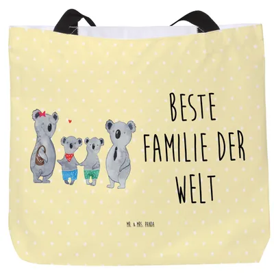 Produktbild von Mr. & Mrs. Panda Strandtasche Koala Familie zwei - Gelb Pastell - Geschenk, Familienzeit, Bruder, Tote Bag, Reisetasche, Stoffbeutel, Tasche, Laptoptasche