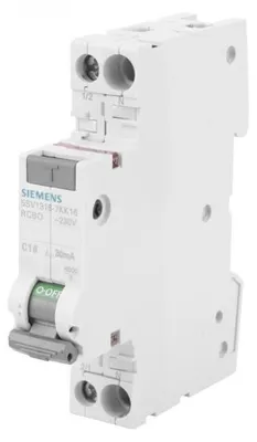 Produktbild von Siemens FI/LS kompakt 1TE 6kA Typ A 30mA C16, Residual-current device with overcurrent protection (RCBO), Typ A, 6 A, IP20, 230/195 V