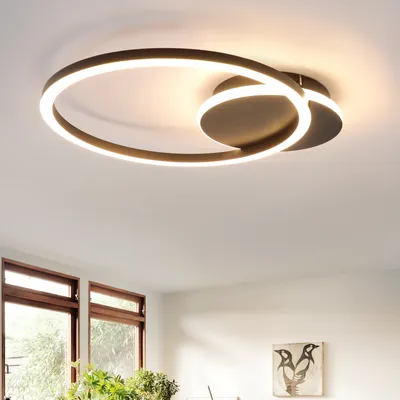 Image de ZMH plafonnier LED plafonnier salon 24W lampe de cuisine noir design moderne lampe de salon 2 anneaux 3000K blanc chaud lampe de chambre couloir métal plafonniers pour cuisine bureau