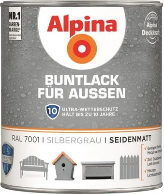 Produktbild von Alpina Buntlack für Innen & Außen Silbergrau seidenmatt 750 ml