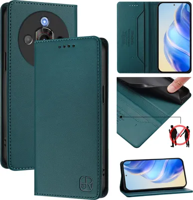 Image de Etui en cuir pour ZTE Nubia Focus Pro, étui à rabat avec fentes pour cartes, portefeuille et support Vert foncé