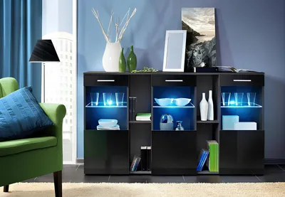 Zdjęcie produktu dla Czarny kredens designerska komoda do salonu nowoczesne meble z drewna