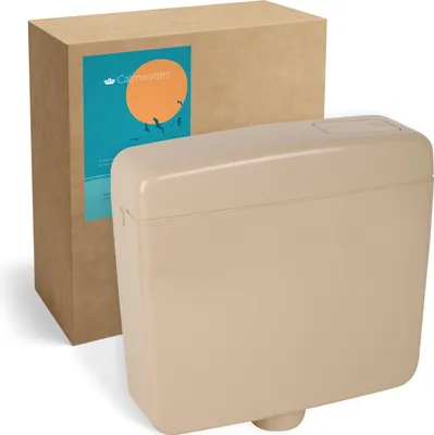 Produktbild von Calmwaters® Spülkasten Beige mit Spül-Stopp-Funktion, 6-9 Liter Spülmenge, Aufputzspülkasten WC schmal, flacher Spülkasten Elements, Aufputz-Montage, Start-Stopp-Taste, Beige-Bahamabeige, 29HB2716