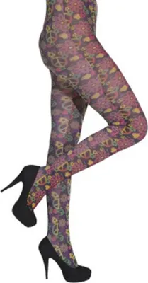 Produktbild von O41046 bunt Damen Flowerpower Hippie Blumen Strumpfhose
