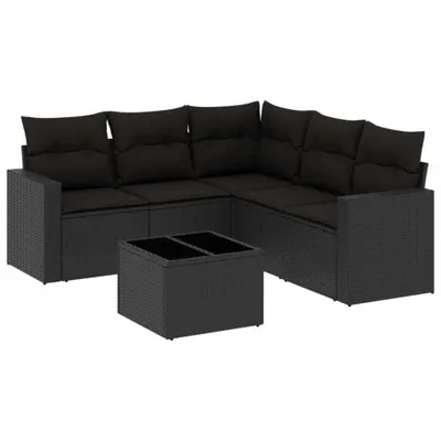 Produktbild von vidaXL 6-tlg. Garten-Sofagarnitur mit Kissen Schwarz Poly Rattan