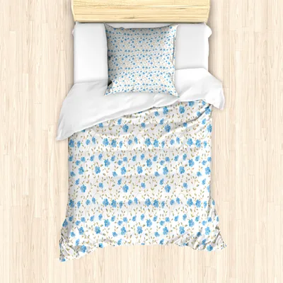 Produktbild von ABAKUHAUS Blume Mantele, Feld-Blumen-Strudel, Milbensicher Allergiker geeignet mit Kissenbezügen, 135 cm x 200 cm - 80 x 80 cm, Blau resedagrün