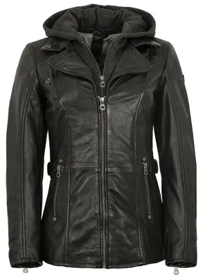 Produktbild von Gipsy - Damen Lederjacke Bikerjacke Lammnappa Kapuze schwarz : 38