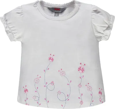Produktbild von Kanz T-Shirt Gr. 68, weiß, mit Puffärmelchen, Schulter-Druckknöpfen, Blütenstickerei und Spruch