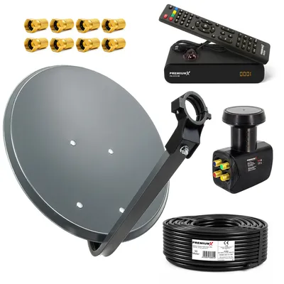 Produktbild von PremiumX SAT Anlage 60cm Antenne Quad LNB Kabel 50m Satelliten-Receiver