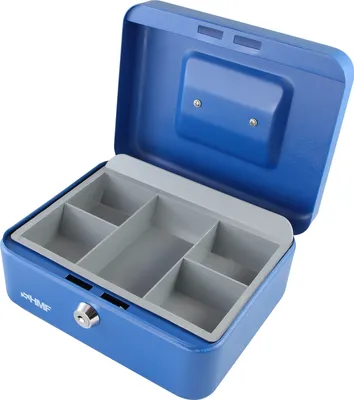 Produktbild von HMF 10120-05 Geldkassette abschließbar mit Münzeinsatz, 20 x 16 x 9,9 cm, blau