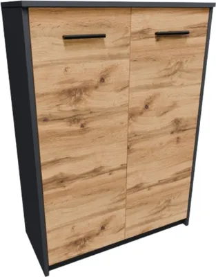 Produktbild von MATKAM Bürokommode 2D2P 2-türig, H/B/T 108x77x35cm, mit Zwei Innenregalen (Abstand 31,7 cm, passend für einen Standard-Ordner) (Anthrazit-Wotan Eiche)