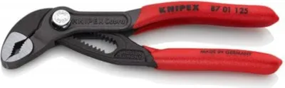 Produktbild von KNIPEX 87 01 125 SB Cobra® Hightech-Wasserpumpenzange mit rutschhemmendem Kunststoff überzogen grau atramentiert 125 mm (SB-Karte/Blister)
