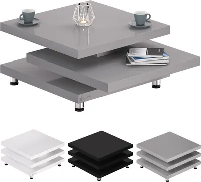 Image de CASARIA® Table basse gris laqué Table de salon modulable Table basse carrée moderne 72x72cm avec plateaux rotatifs