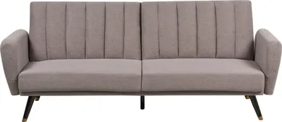 Produktbild von BELIANI 3-Sitzer Sofa Hellbraun Stoffbezug Gesteppt mit Schlaffunktion Hohe Holzbeine Armlehnen Rückenlehne Verstellbar Klappbar Wohnzimmer Schlafsofa