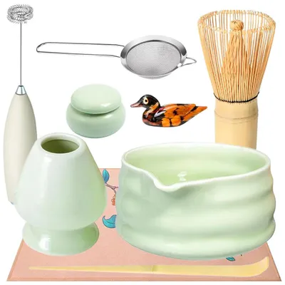 Image de Ensemble Matcha - 9 pièces - Ensemble de thé traditionnel - Bois - Fouet en bambou - Cuillère - Tamis - Bol
