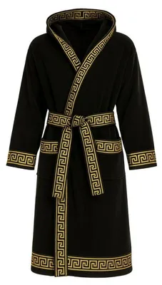 Imagen del producto de Unyqoos® Bata para hombre, talla XL/XXL, color con borde dorado, estilo Dubái, 100% algodón (orgánico), capucha grande, longitud hasta la rodilla, 2 bolsillos