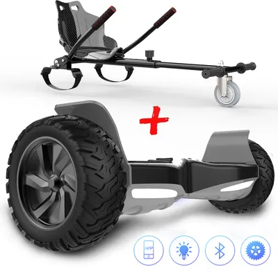 Produktbild von MARKBOARD 8,5 Zoll SUV Hoverboard schwarz mit Hoverkart schwarz, |leistungsstarker LED-Motorbeleuchtung Bluetooth+App| All Terrain Self Balancing Scooter mit Gokart für Erwachsene und Kinder