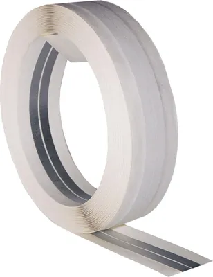 A roll of aluminum edge protection tape with gray stripes.