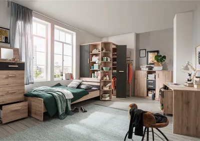 Produktbild von Jugendzimmer Set 7-teilig mit 90x200 cm Bett in Eiche mit graphit CANTON-43