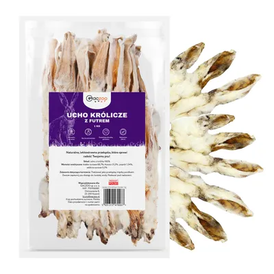 Produktbild von Gaczoo, Kaninchenohren mit Fell für Hunde, Hundeleckerli Getrocknet, 1kg