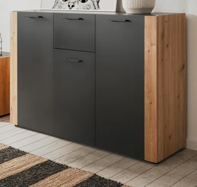 Produktbild von Sideboard "Kampen" in Grau Anthrazit mit Artisan Eiche, 3-türig 126 x 85 cm