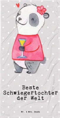 Produktbild von Mr. & Mrs. Panda Handtuch Panda Beste Schwiegertochter der Welt - Grau Pastell - Geschenk, Badehandtuch, Frau, Strandtuch, Großes, Tochter, Geschenkidee, Angeheiratet