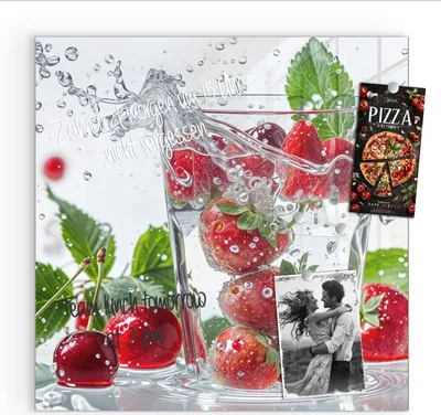 Produktbild von Magnettafel 50x50cm Pinnwand Whiteboard beschreibbar - Erdbeeren und Kirschen