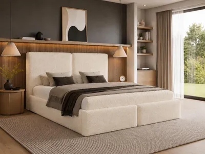 Produktbild von Emlar Polsterbett Estelle 120x200 cm - Designerbett mit Bettkasten & Metalllattenrost - Bouclé-Stoff - Doppelbett mit Stauraum Creme (Quelle 06)