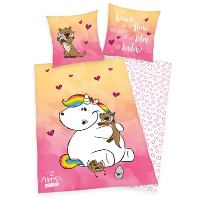 Produktbild von Herding Pummeleinhorn & Friends Kinderbettwäsche Größe: 135x200 / 80x80, Farbe: rosa