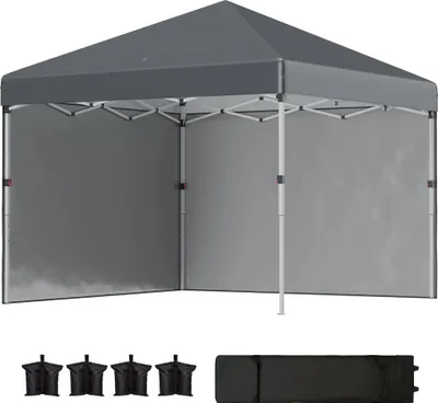 Produktbild von Faltpavillon, 2 Seitenwände, höhenverstellbar, mit Transporttasche, rostfreies Stahlgestell, 3x3 m, Dunkelgrau