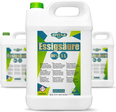 Produktbild von 15L Essigsäure 80% | 3x5L Essigessenz 80 prozent Lebensmittelqualität 15 kg | Hochreiner Essig für Vielseitige Anwendungen | Perfekt für Hausgebrauch Industrie Gartenbau Reinigung