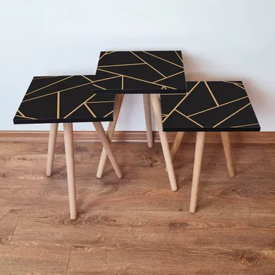 Produktbild von Skye Decor, 3Shp334 - Black, Satztisch (3 Stück), Schwarz, 100 % MDF, 35 x 35 x 52 cm