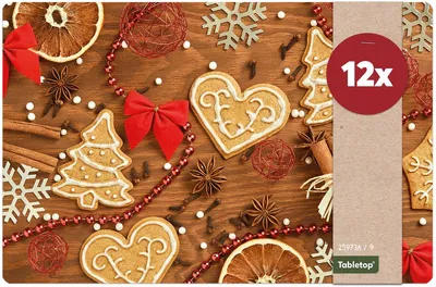Produktbild von Abwaschbare Tischsets 12er Set Weihnachten Kekse & Deko
